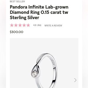 Pandora infinite lab grown diamond ring .15 carat in silver 4.5 ring size